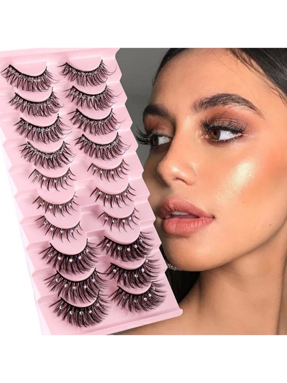 Fluffy Wispy Faux Mink Eyelashes with Glitter | 10 Pairs Luxury Thick Lash